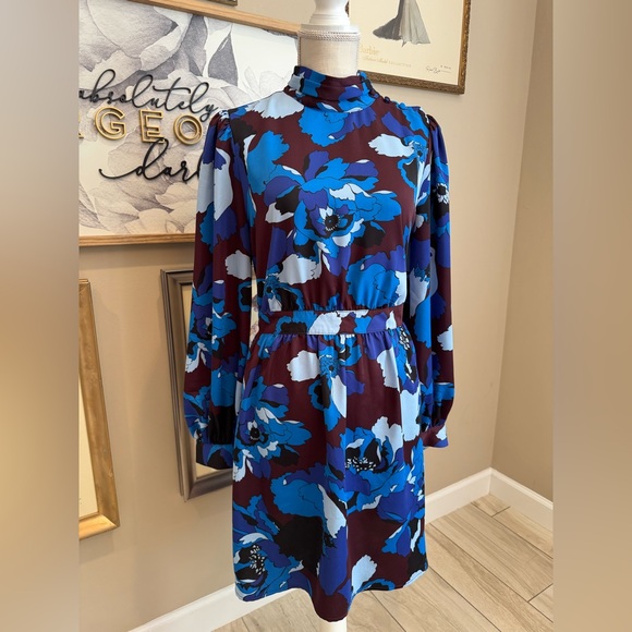 WHO WHAT WHERE Floral Long Sleeve Floral Mock Neck Dress - Picture 1 of 8